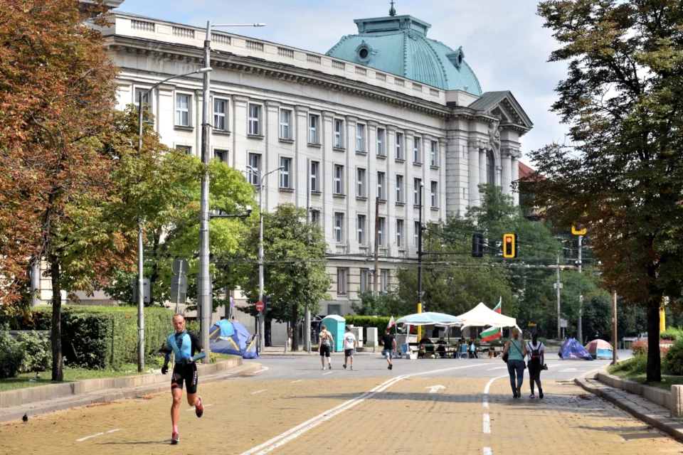 The crossroads in front of the Sofia University blocked during the Summer protests