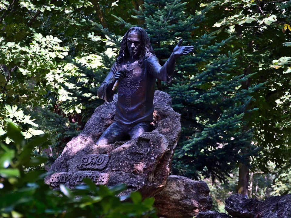 Ronnie James Dio monument in the central park of Kavarna, not far from the bus station