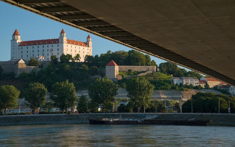 Bratislava castle. The view from under the SNP bridge.